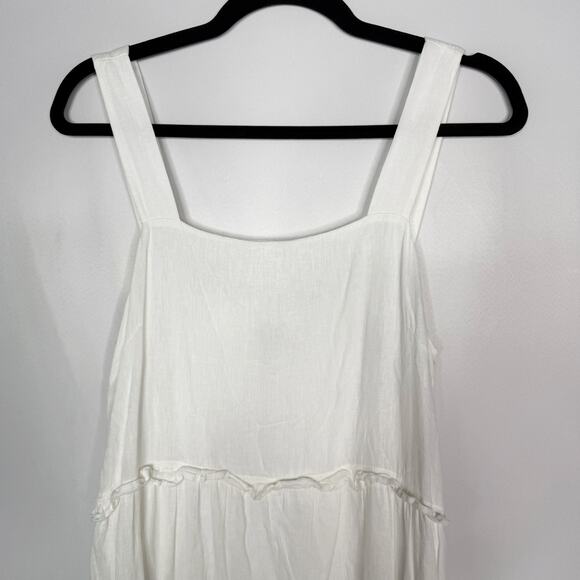 Rails Small S White Sandy Dress Tiered Ruffle Square Neck Linen Blend Mini Flowy - Picture 3 of 12